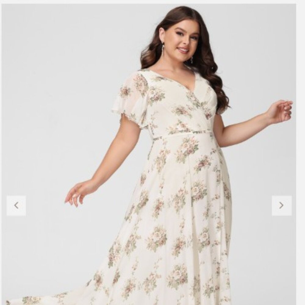 NWT JJ's House 12 A-Line V-Neck Floor Length Chiffon Floral Bridesmaid Dress